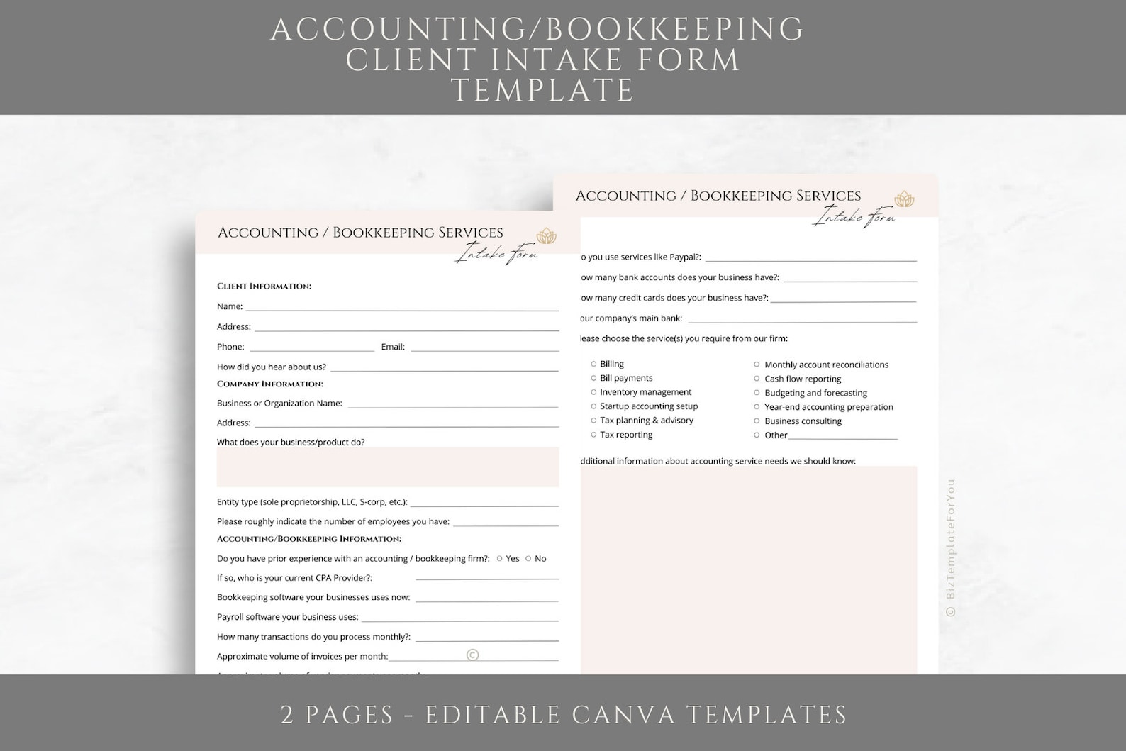 Editable Accounting & Bookkeeping Intake Form Template, Freelance ...