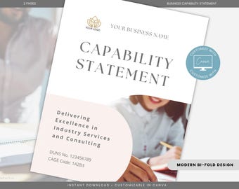 Editable Business Capability Statement Template,Capability Statement for Government Contracting,Small Business Marketing Bi-Fold Flyer,Canva