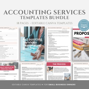 Editable Accounting Services Templates Bundle, Freelance Accountant Service Business Forms, Contract and Proposal Template, Canva editable