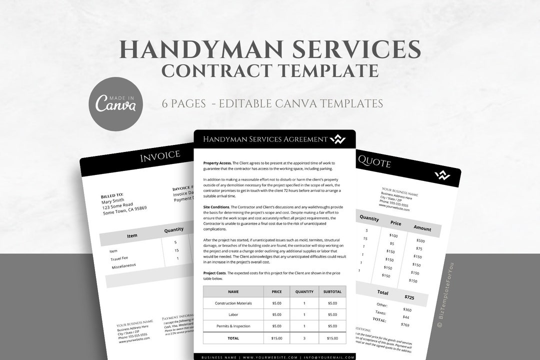 Editable Handyman Contract Template Professional Handyman Services