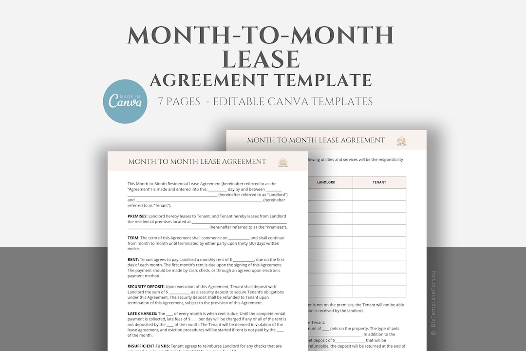 Editable Month to Month Lease Agreement Template Monthly Rental
