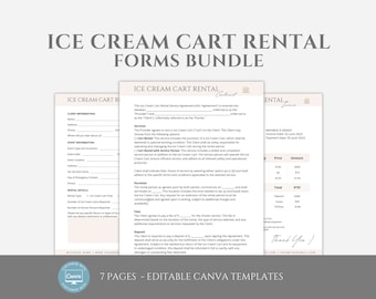 Editable Ice Cream Cart Service Contract Template, Ice Cream Cart Rental Service Agreement, Event Services Business Template Form, Canva