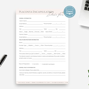 Editable Placenta Encapsulation Client Intake Form Template for Doulas ...