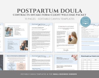Editable Postpartum Doula Forms Templates Bundle, Postpartum Support Business Forms,  All Doula Paperwork in ONE spot, editable in Canva!