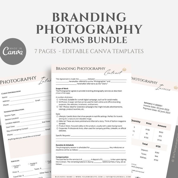 Editable Branding Photography Contract Template, Headshoot Photography Service Agreement, Professional Photo Shoot Agreement, Canva Template