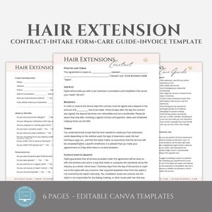 Editable Hair Extensions Contract Template, Hair Extensions Consultation Form, Extensions Care Guide and Invoice Template, Hair Stylist bild 1