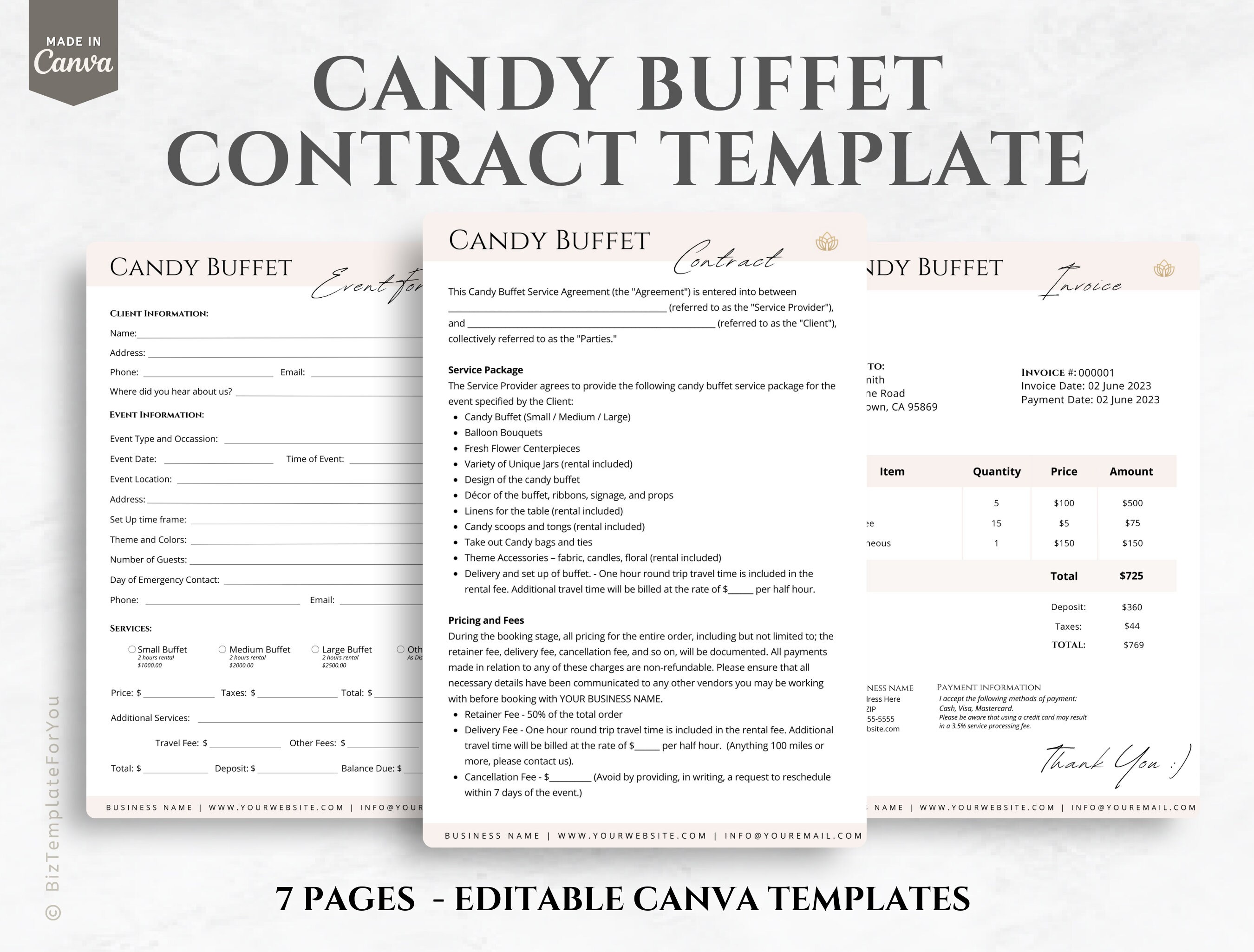 Editable Candy Buffet Contract Template Dessert Table Service Etsy