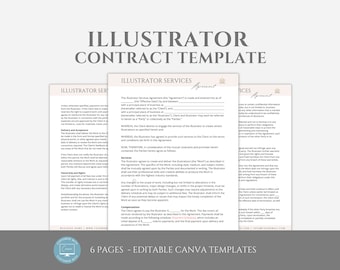 Editable Illustrator Contract Template, Incl. Invoice Template, Service Agreement for Freelance Illustrators, Canva Template, Graphic Design