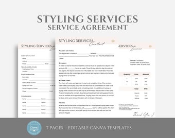 Editable Styling Services Contract Template, including Intake Form and Invoice Template, Hair and Makeup Service Agreement, Stylist Forms