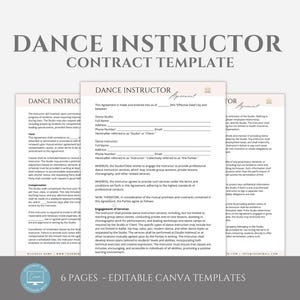 Editable Dance Instructor Contract Template, Dance Teacher Agreement, Dance Studio Business, Dance Coach, Dance School, Canva editable
