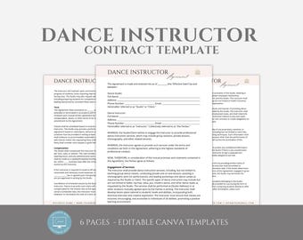 Editable Dance Instructor Contract Template, Dance Teacher Agreement, Dance Studio Business, Dance Coach, Dance School, Canva editable