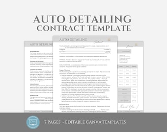 Editable Auto Detailing Service Agreement Template, Car Detailing Contract, Mobile Detailing Agreement, Vehicle Services Form, Canva