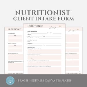 Editable Nutritionist Client Intake Form Template, Canva editable, Nutrition Consultant Client Onboarding, Health Coach Intake Questionnaire