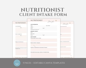 Editable Nutritionist Client Intake Form Template, Canva editable, Nutrition Consultant Client Onboarding, Health Coach Intake Questionnaire
