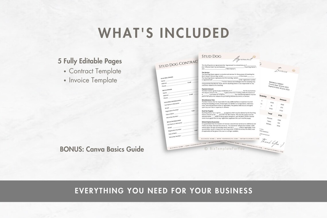 Editable Stud Dog Contract Template, Professional Breeding Service