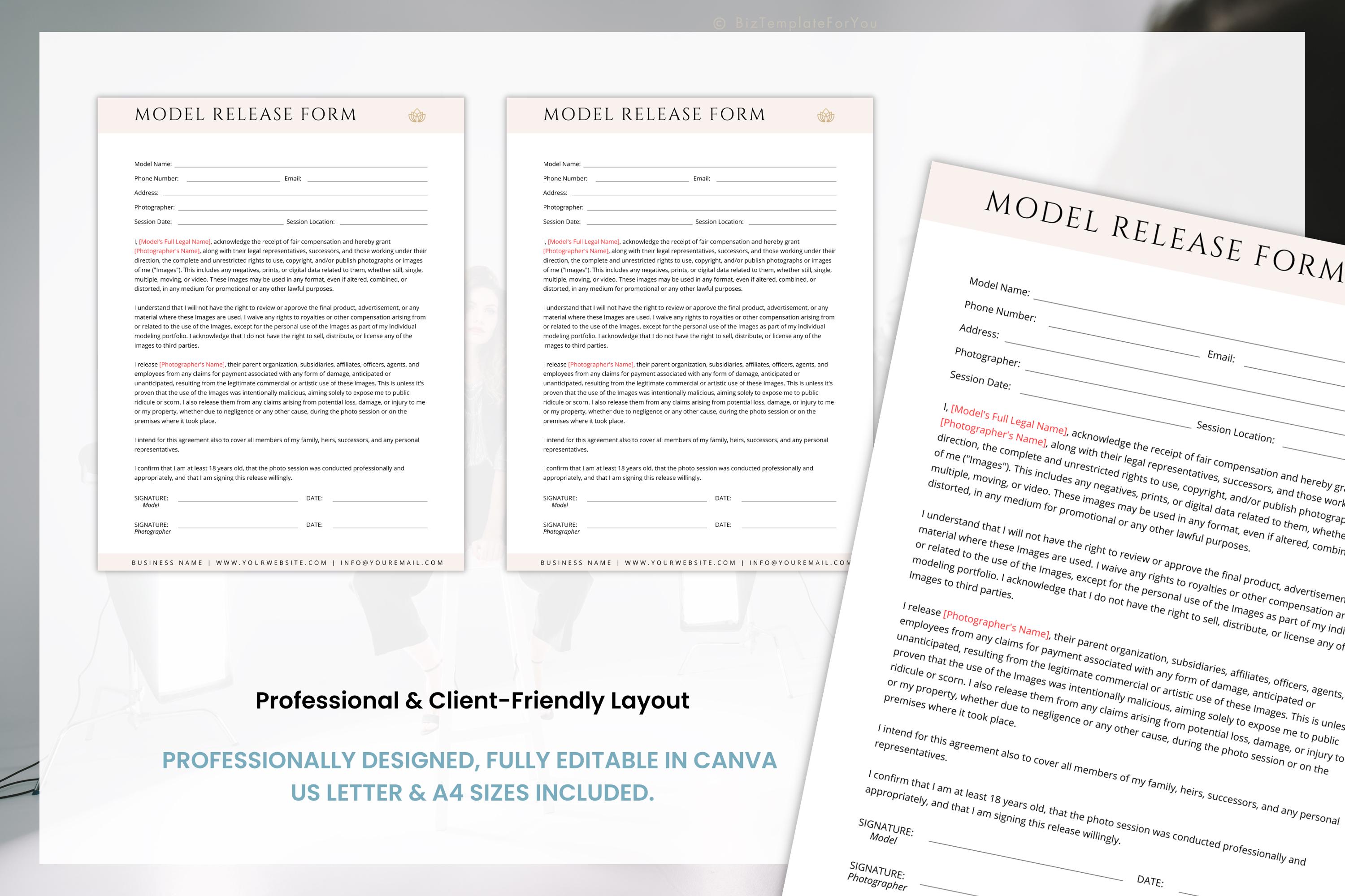 Model Consent Form.pdf Photography Model Release Form Template, Editable Canva Model Consent ...