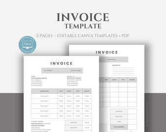 Editable Invoice Template, Printable Invoice Template, Small Business Invoice Form, Business Invoice Form, Canva Template