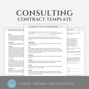 Editable Consulting Agreement Template, Freelance Consultant Contract Template, Business Consultation Services Forms, Canva editable