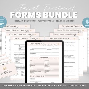 Editable Facial Treatment Forms Bundle, Esthetician Business Forms, Facial Consent Form, Aftercare Cards, Client Intake Form, Canva editable