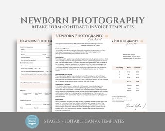 Editable Newborn Photography Forms Bundle incl. Intake Form and Photography Contract Template, FREE Invoice Template, Canva editable