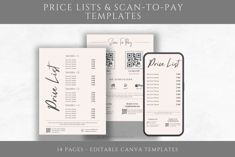 Editable Scan to Pay Template, Small Business Price List Canva Template ...