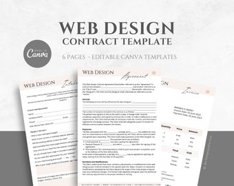 Editable Web Design Contract Template, Freelance Website Designer Service Agreement, incl. Intake Form and Invoice Template, Canva editable