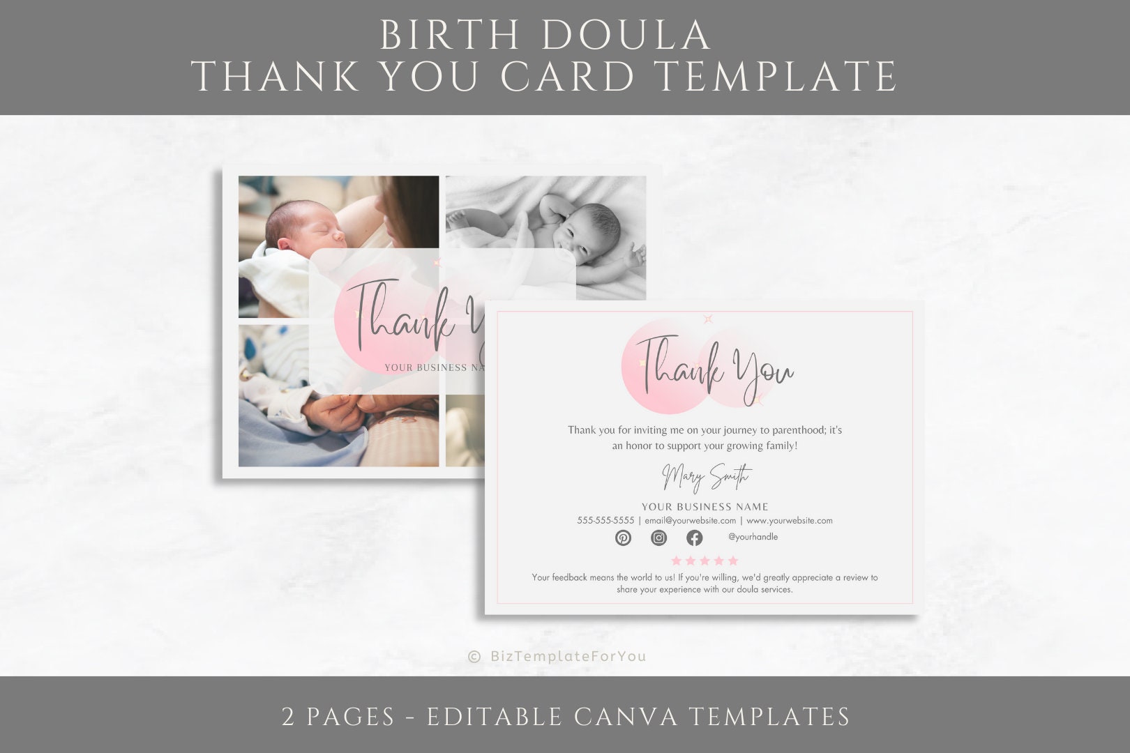 Doula Rack Card Examples Editable Birth Doula Thank You Card Template, 5x7 Thank You Card for ...