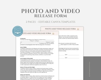 Editable Photo and Video Release Form Template, Photo Release for Social Media, Small Business Template Photo Release Agreement, Canva Form