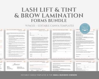 Editable Lash Lift and Brow Lamination Templates, Esthetician Forms Packet, Lash Consent Forms, Lash Tech Consultation Form, Canva Template