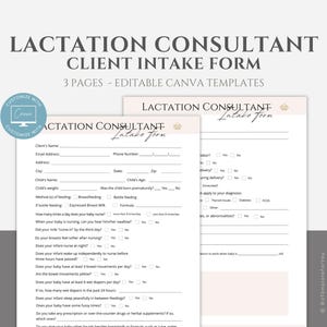 Editable Lactation Consultant Client Intake Form Template, Breastfeeding Support Intake Template,  Editable Lactation Support Forms