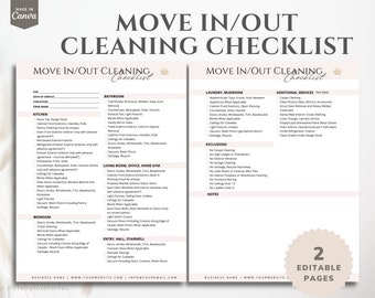 Move In/Out Cleaning Checklist, Editable House Cleaning Checklist, Professionally designed Form for Cleaning Service Business, Canva Design