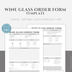 Editable Wine Glass Order Form Template, Printable Wine Glass Order Form Template, Small Business Order Form, Glass Order Template, Canva