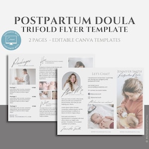 Editable Postpartum Doula Brochure Template, Printable Postpartum Doula Trifold Brochure, Canva Template, Postpartum Doula Business, Baby