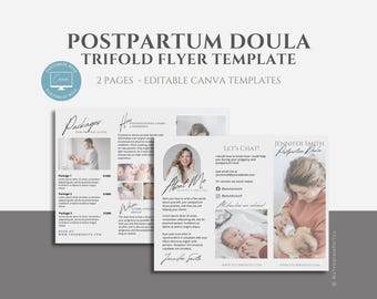 Editable Postpartum Doula Brochure Template, Printable Postpartum Doula Trifold Brochure, Canva Template, Postpartum Doula Business, Baby