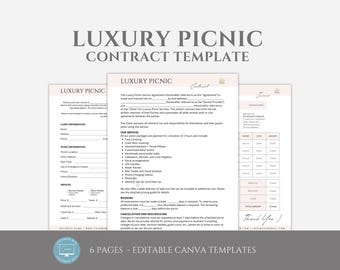 Editable Luxury Picnic Contract Template, Luxury Picning Business Forms, Picnic Set Up Service Agreement, Canva editable
