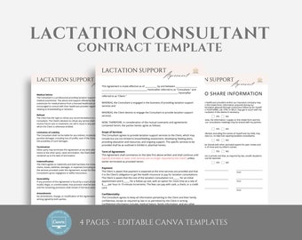 Editable Lactation Consultant Service Agreement, Breastfeeding Support Contract Template, Doula Business Forms, Newborn Care Specialist