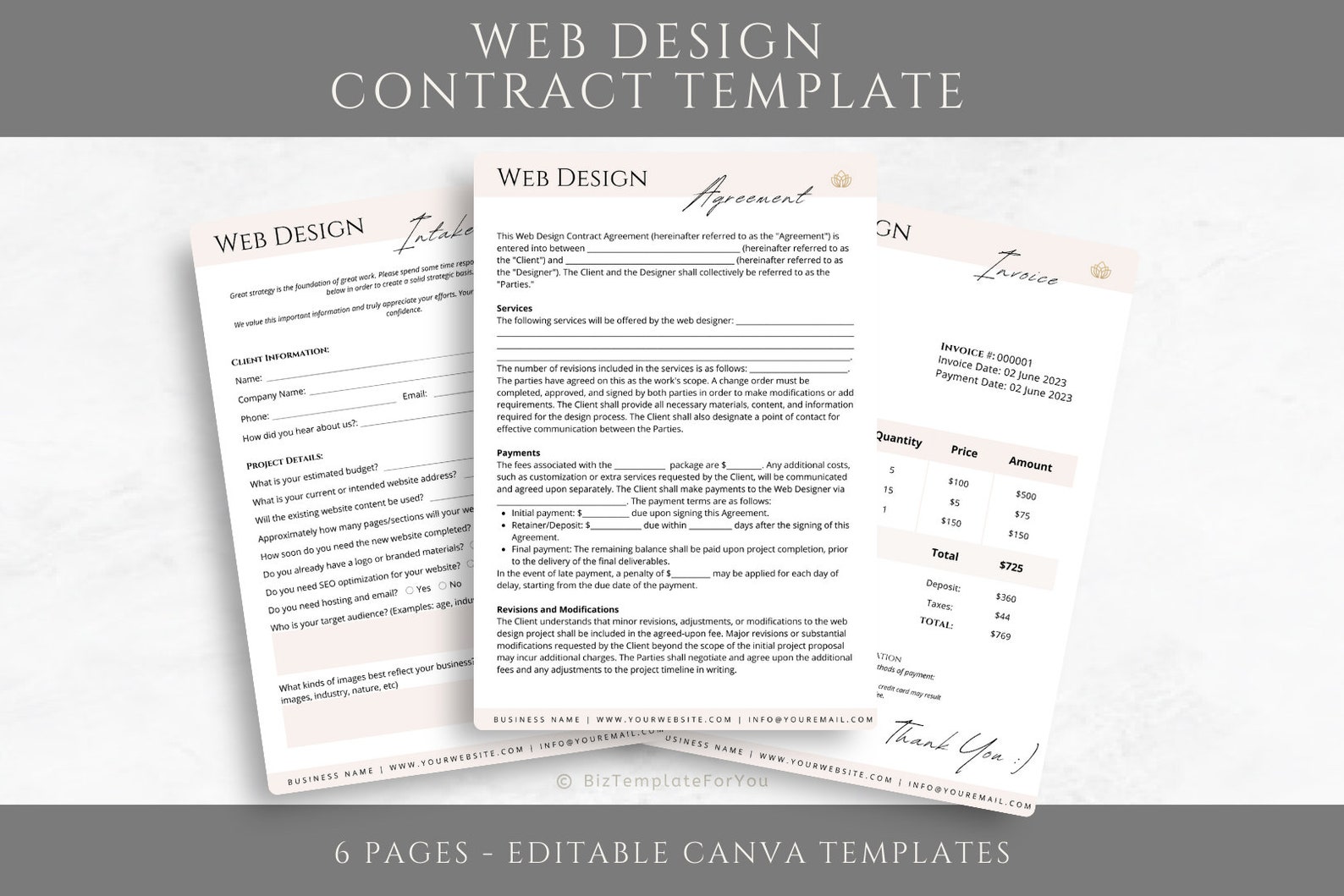 Contract Designs Editable Web Design Contract Template, Freelance Website Designer ...