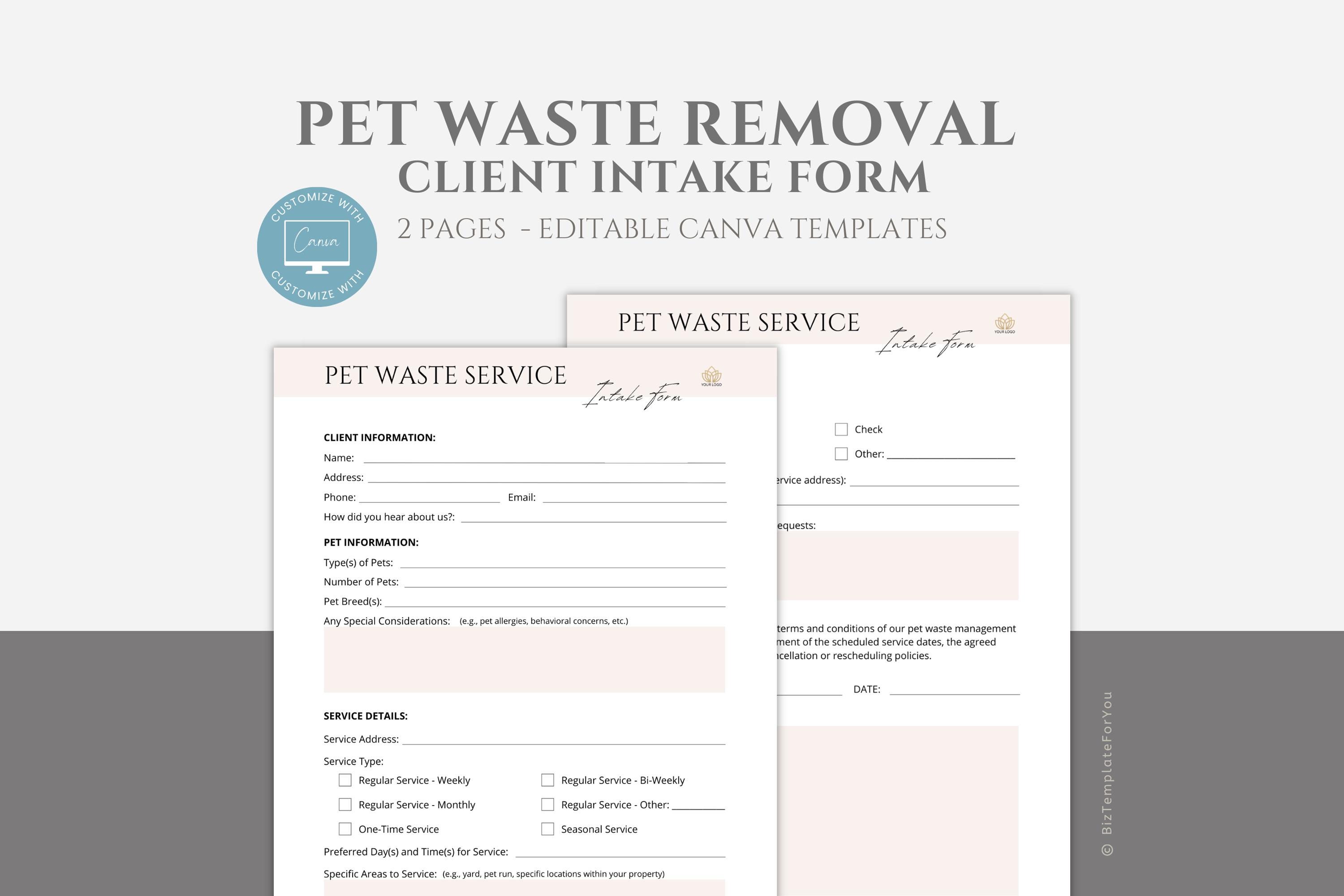 Editable Pet Waste Client Intake Form, Poop Scooper Onboarding ...