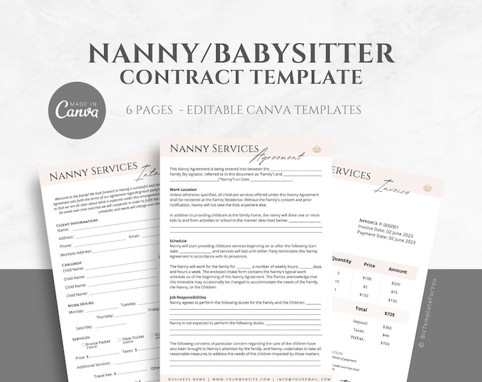Nanny Agreement Nanny and Family Agreement Printable Instant Download DIY Simple Nanny Form ...