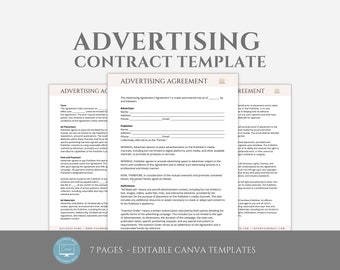 Editable Advertising Contract Template, Business Advertising Service Agreement, incl.Invoice Template, Marketing Service Canva editable