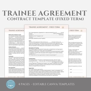 Editable Trainee Contract Template, Fixed-Term Training Agreement, Educational Internship, Apprentice Contract, Canva Template