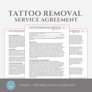 Editable Tattoo Removal Contract Template, Tattoo Removal Business Forms, Laser Tattoo Removal Agreement Template, Canva editable