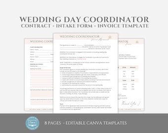 Editable Wedding Day Coordinator Contract Template, Event Coordinator Services, Wedding Planning Service Agreement, Invoice Template, Canva