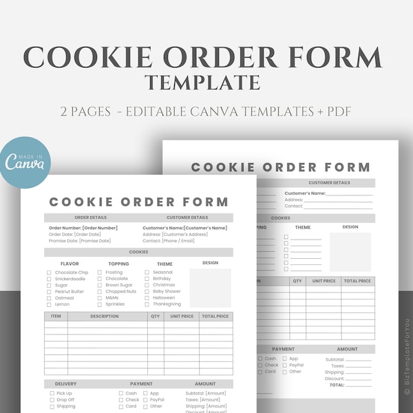 Editable Cookie Order Form Template, Printable Bakery Order Form Template, Small Business Order Form, Cookies Order Template, Canva editable