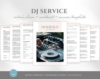 DJ Service Contract Template, Wedding DJ Service Agreement, Event Disc Jockey Business Contract, Event Musician Forms, Canva Template