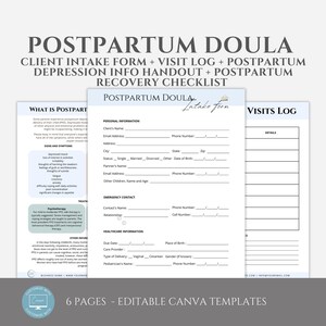 Editable Postpartum Doula New Client Intake Form Template, Doula Business Forms, Doula Paperwork, Postpartum Business Forms, Canva Template