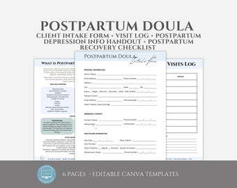Editable Postpartum Doula New Client Intake Form Template, Doula Business Forms, Doula Paperwork, Postpartum Business Forms, Canva Template