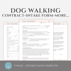 Editable Dog Walking Forms Bundle, Dog Walker Templates, Dog Walking Contract Template, Intake Form, Dog Walker Business, Canva editable