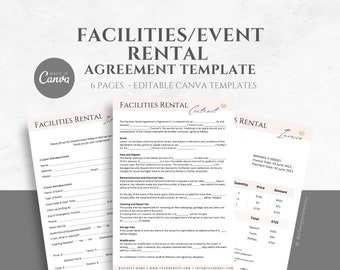 Editable Event Venue Rental Agreement Template, Event Facilities Rental Contract, Short Term Event Space Lease Contract, editable in Canva