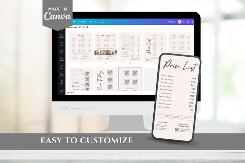 Editable Scan to Pay Template, Small Business Price List Canva Template ...